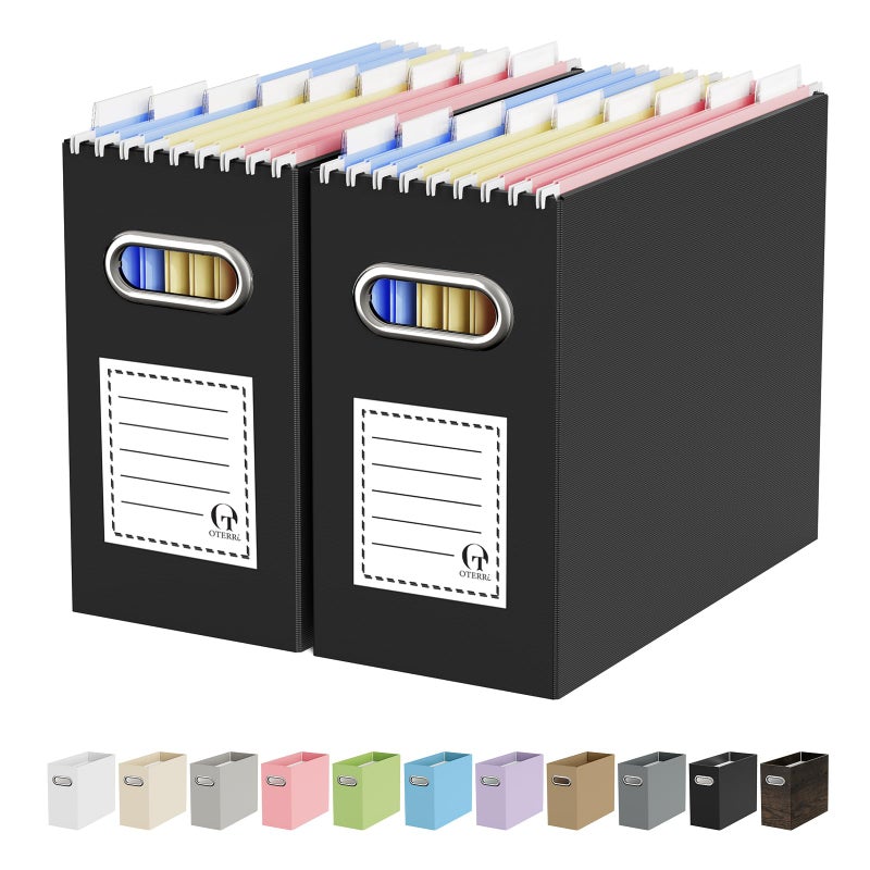 Oterri File Organizer Box, Portable Collapsible Cardboard File Folder Organizer with Handle for Letter Size Hanging Files, Document Storage Box for Home Office & Classroom (2 Packs, Black) - Image 1
