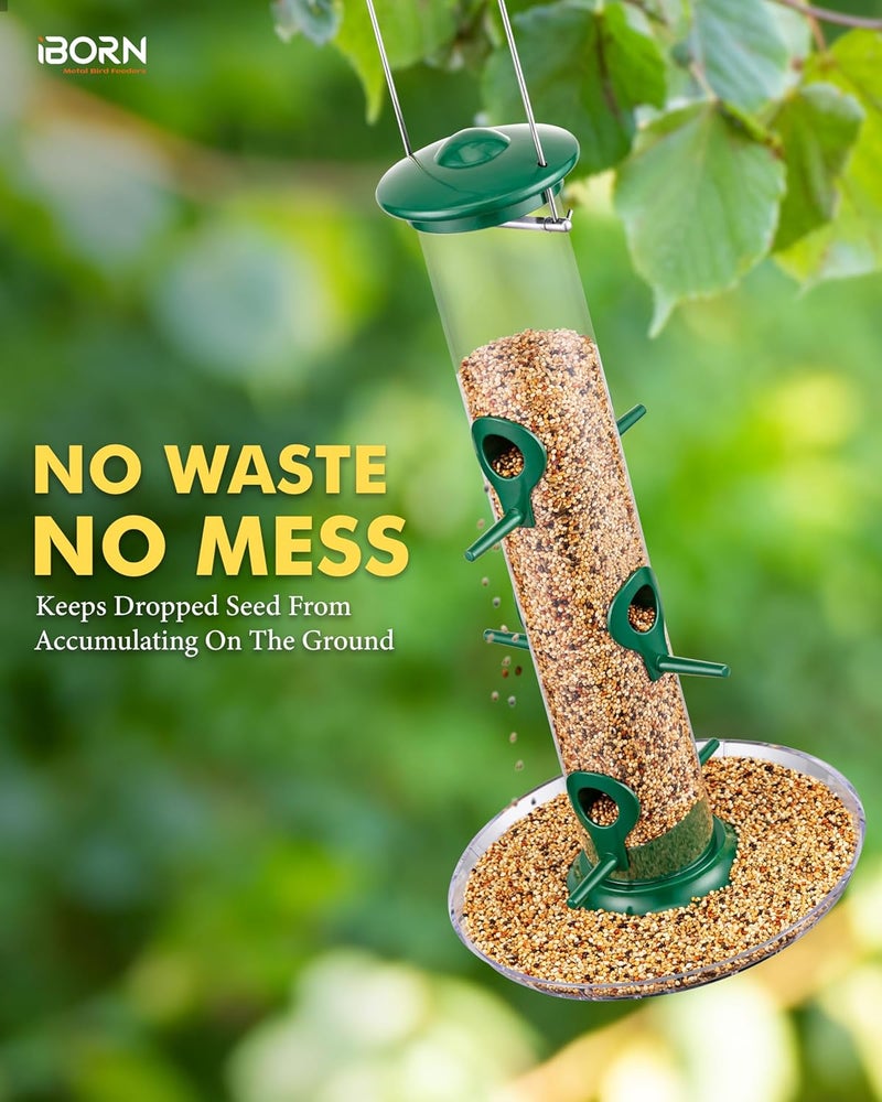 iBorn Bird Feeders Seed Catcher for Outside Hanging 6 Port Bird Feeder for Cardinal Birds Aluminium Metal,Green Finishing 14 Inch 6 Port (Seed is not Included) - Image 5