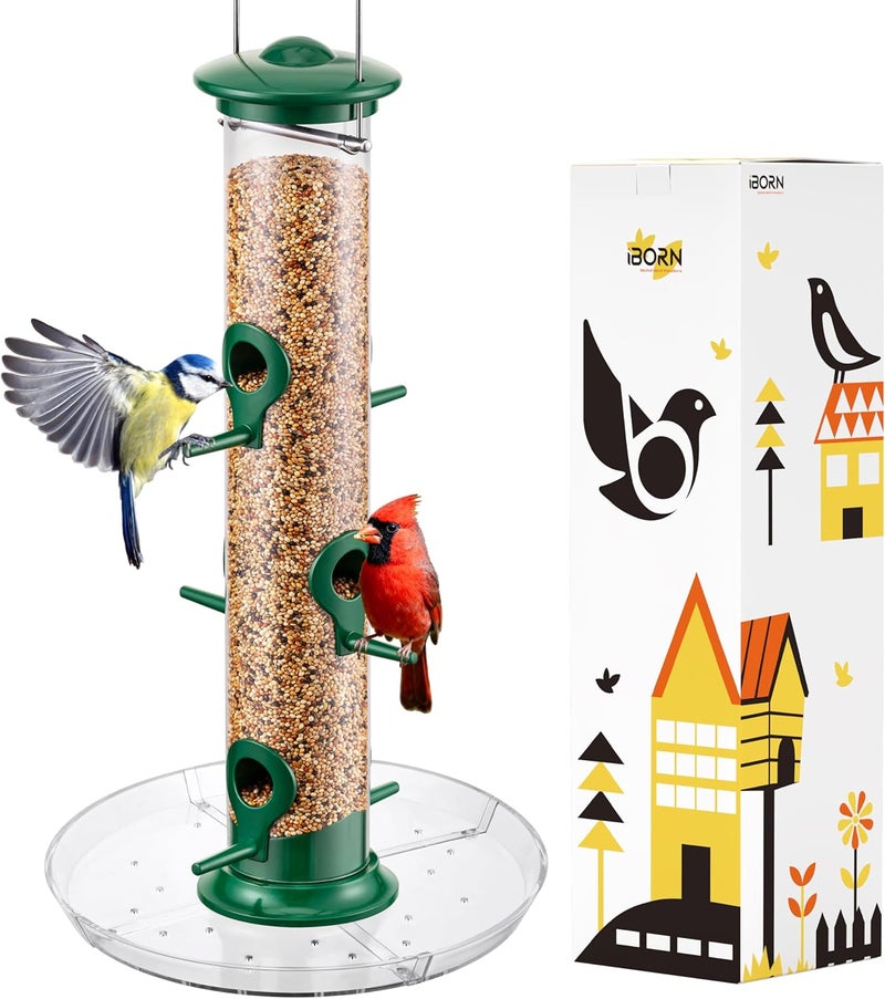 iBorn Bird Feeders Seed Catcher for Outside Hanging 6 Port Bird Feeder for Cardinal Birds Aluminium Metal,Green Finishing 14 Inch 6 Port (Seed is not Included) - Image 1
