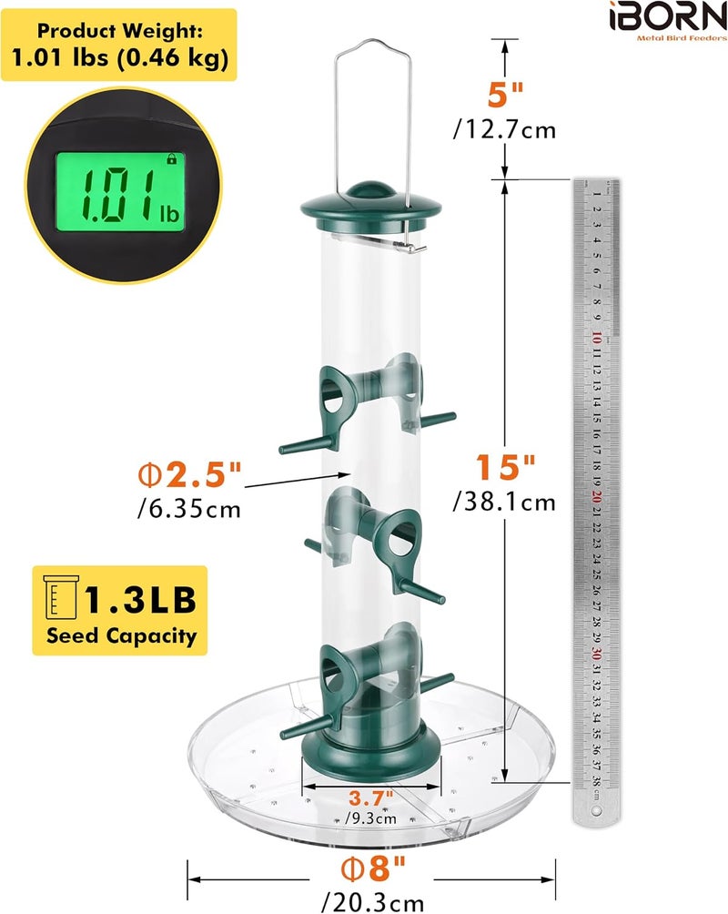 iBorn Bird Feeders Seed Catcher for Outside Hanging 6 Port Bird Feeder for Cardinal Birds Aluminium Metal,Green Finishing 14 Inch 6 Port (Seed is not Included) - Image 2