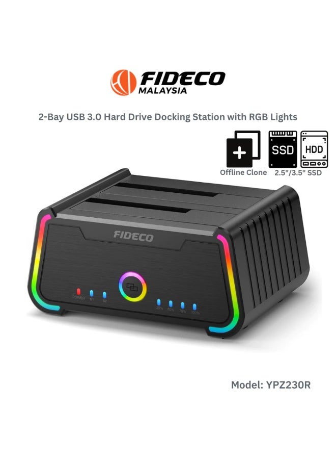 FIDECO USB 3.0 SATA HDD SSD Docking Station YPZ230R for 2.5" & 3.5" Hard Drives, Supports up to 16TB - Image 1