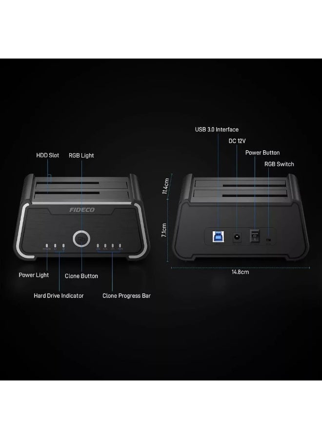 FIDECO USB 3.0 SATA HDD SSD Docking Station YPZ230R for 2.5" & 3.5" Hard Drives, Supports up to 16TB - Image 2