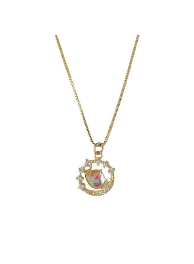 Blue Galaxy Moon-Star Necklace - Retro Renaissance Iridescent Clavicle Chain - Image 5