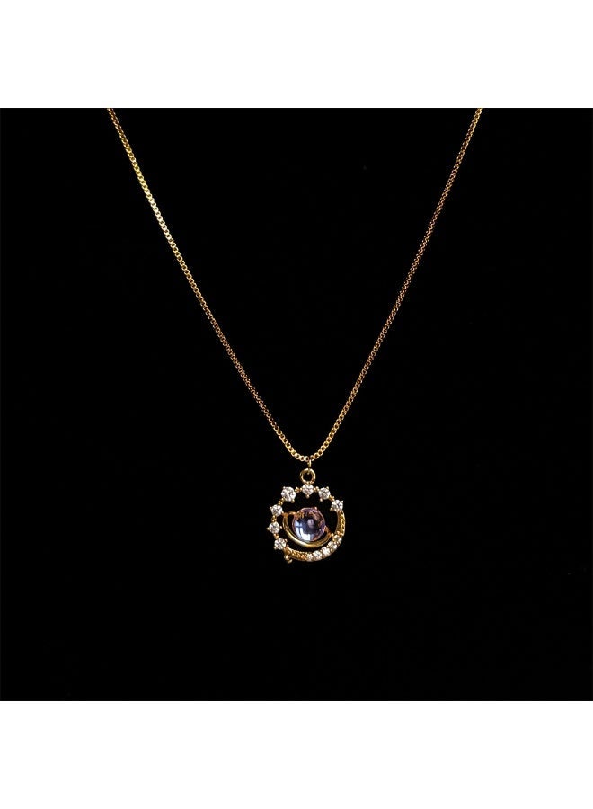 Blue Galaxy Moon-Star Necklace - Retro Renaissance Iridescent Clavicle Chain - Image 1
