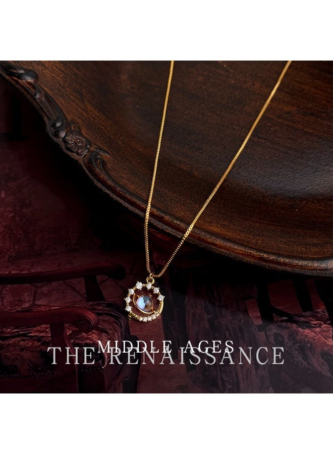 Blue Galaxy Moon-Star Necklace - Retro Renaissance Iridescent Clavicle Chain - Image 3