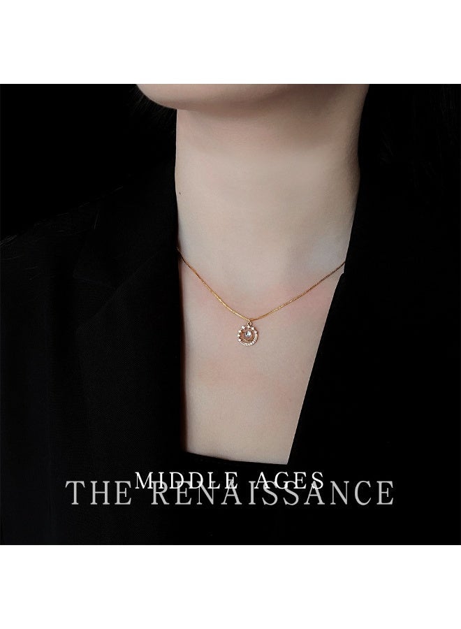 Blue Galaxy Moon-Star Necklace - Retro Renaissance Iridescent Clavicle Chain - Image 2