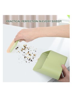 Generic Small Broom and Dustpan Set, Mini Hand Broom Brush,Multi Purpose Hanging Trash Can Soft Bristle Broom with Dust Pan Combo Set for Cleaning Home Kitchen/Desktops/Bedroom-Green  - Image 2