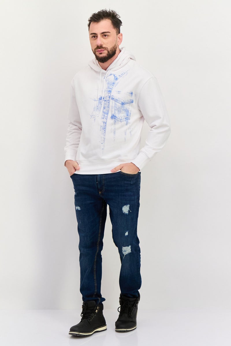 ESPRIT Men Hooded Graphic Print Long Sleeves Sweatshirt, White Combo - Image 2