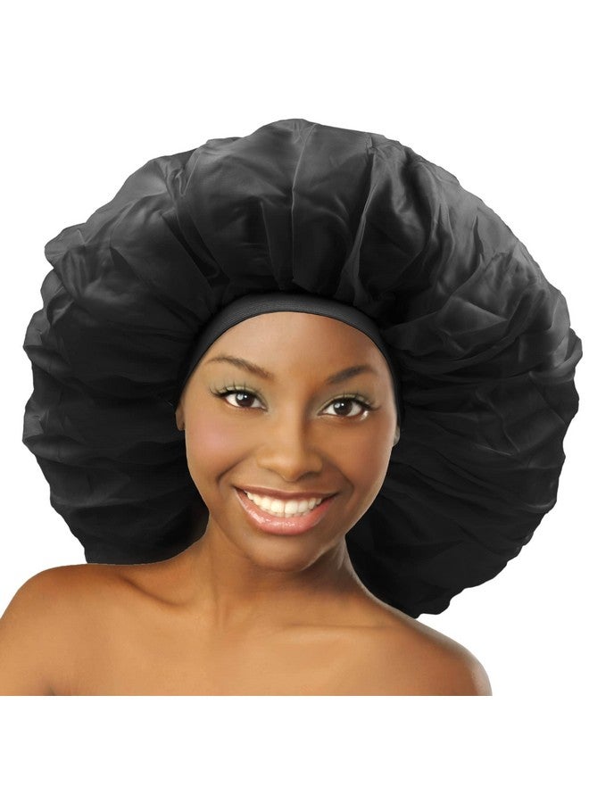 Donna Onna Super Jumbo Day & Night Cap Silk Bonnet For Women Satin Bonnet For Sleeping Hair Cap Shower Cap For Women Black  - Image 1