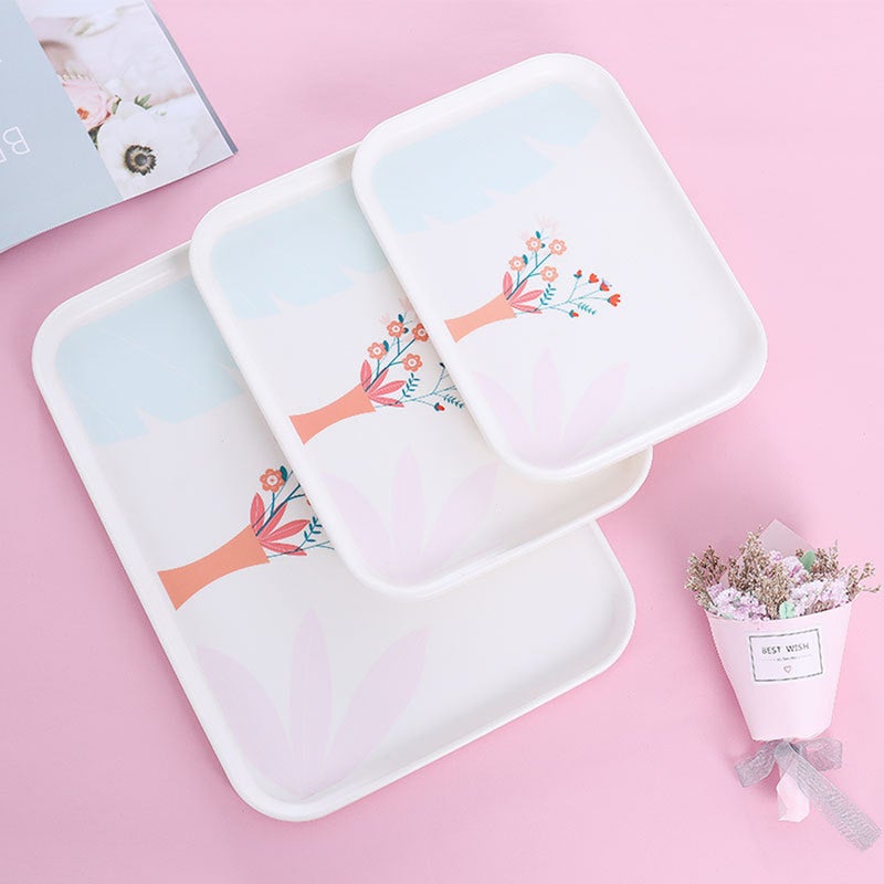 plate Fruit Tray Flower Pattern Breakfast Snack Tray Household Tableware for Home Shop Restaurant (Middle Size) - Image 1