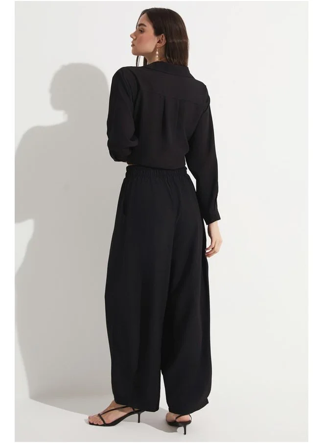 جون June Loose Elastic Waist Trouser Black