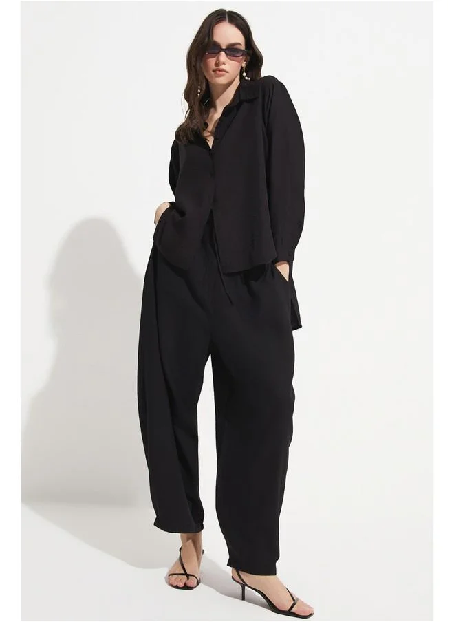 جون June Loose Elastic Waist Trouser Black