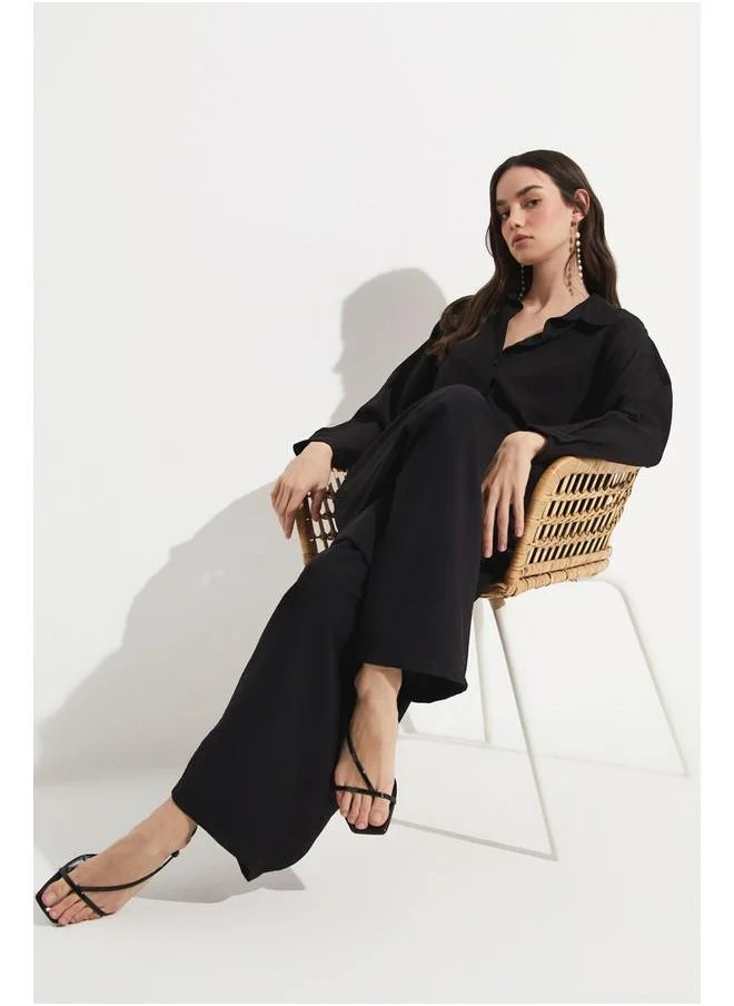 جون June Loose Elastic Waist Trouser Black