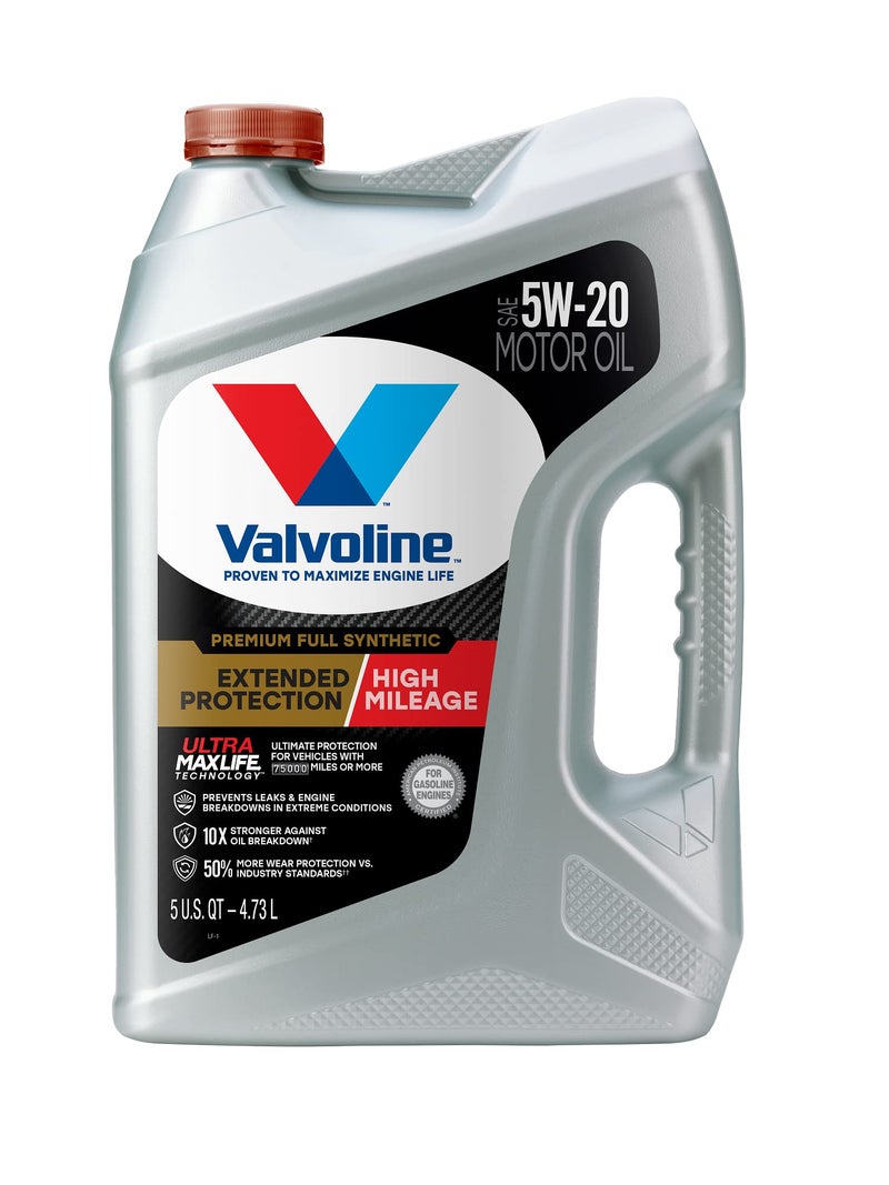 Valvoline Extended Protection High Mileage with Ultra MaxLife Technology 5W-20 Full Synthetic Motor Oil 5 Quart - Image 1