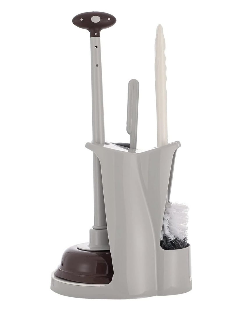 Excefore مجموعة مكبس وم_brush_ مرحاض 3 في 1 فرشاة مرحاض ومكبس مرحاض ثقيل مع حامل مجموعة تنظيف الحمام مع حامل عصري - Image 1