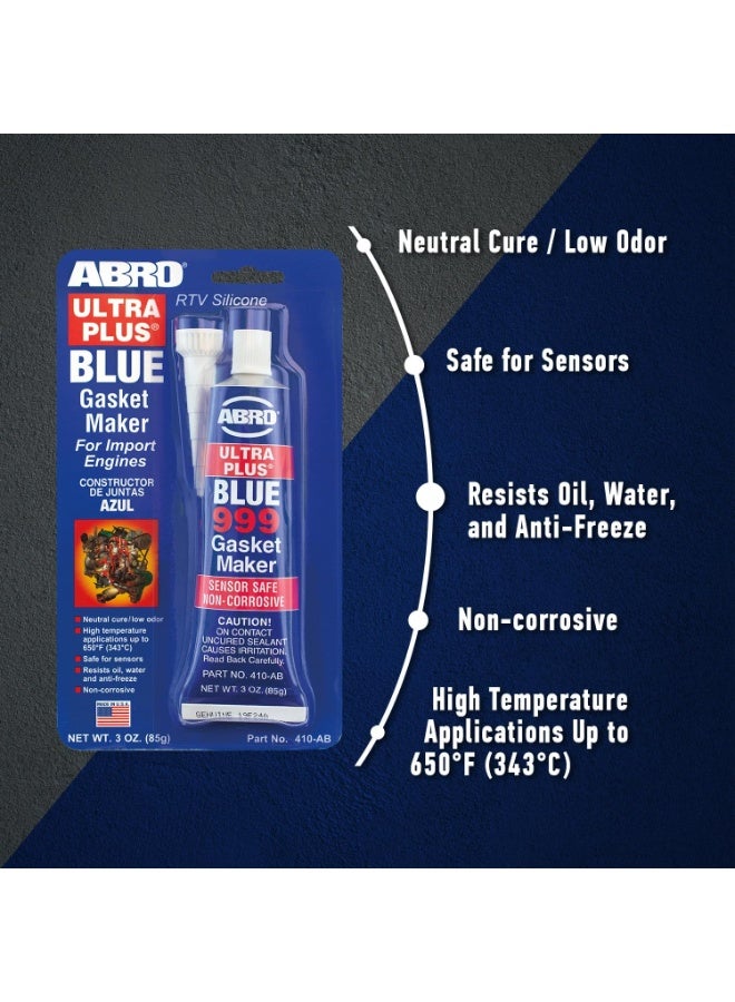 Abro ABRO Ultra Plus 999 RTV Silicone Sealant and Gasket Maker, for Import Engines, Sensor Safe, Non-Corrosive, High Temp Head Gasket Sealer, 650 Degrees F, 3 oz. Tube - Blue  - Image 2