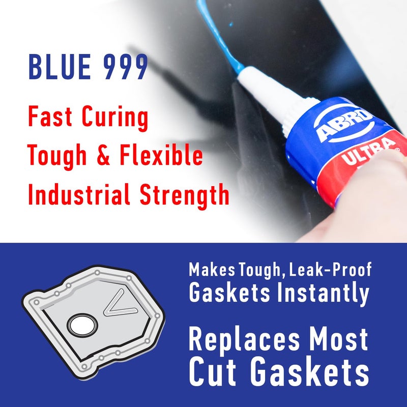 ABRO Ultra Plus 999 RTV Silicone Sealant and Gasket Maker, for Import Engines, Sensor Safe, Non-Corrosive, High Temp Head Gasket Sealer, 650 Degrees F, 3 oz. Tube - Blue - Image 5