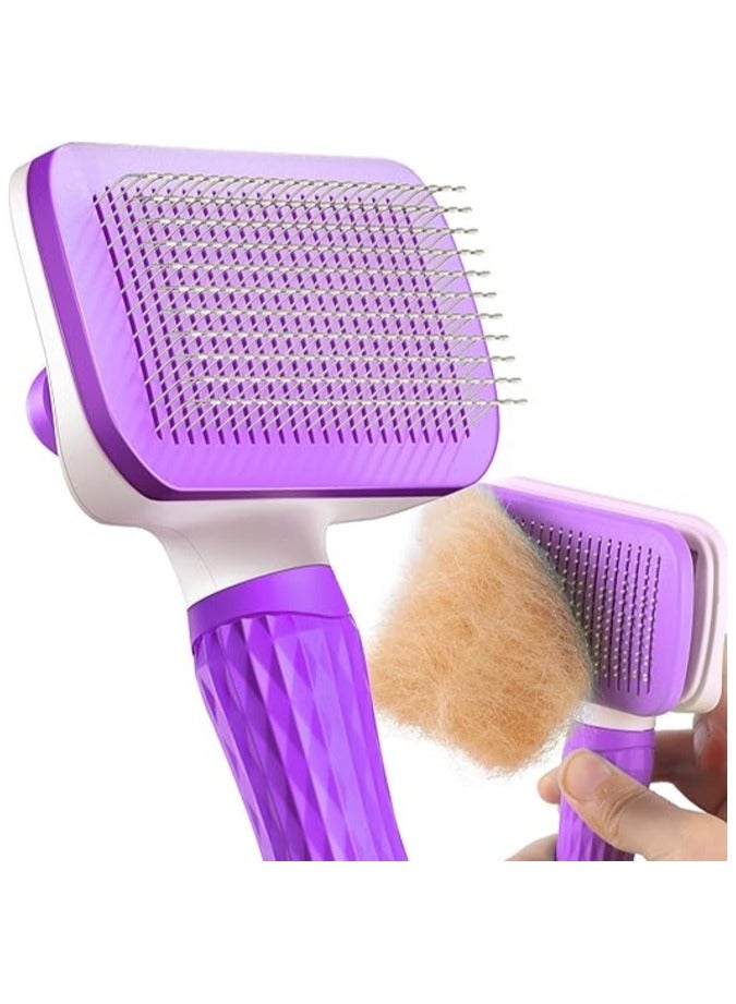 MahMir Cat Brush, Dog Brush, Self Cleaning Cat Dog Slicker Brush, Pet Grooming Comb Brush for Long and Short Haired Cats Dogs, Purple - Image 1