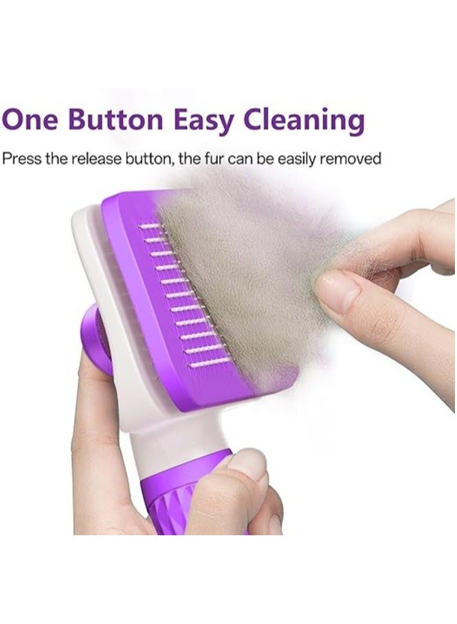 MahMir Cat Brush, Dog Brush, Self Cleaning Cat Dog Slicker Brush, Pet Grooming Comb Brush for Long and Short Haired Cats Dogs, Purple - Image 2