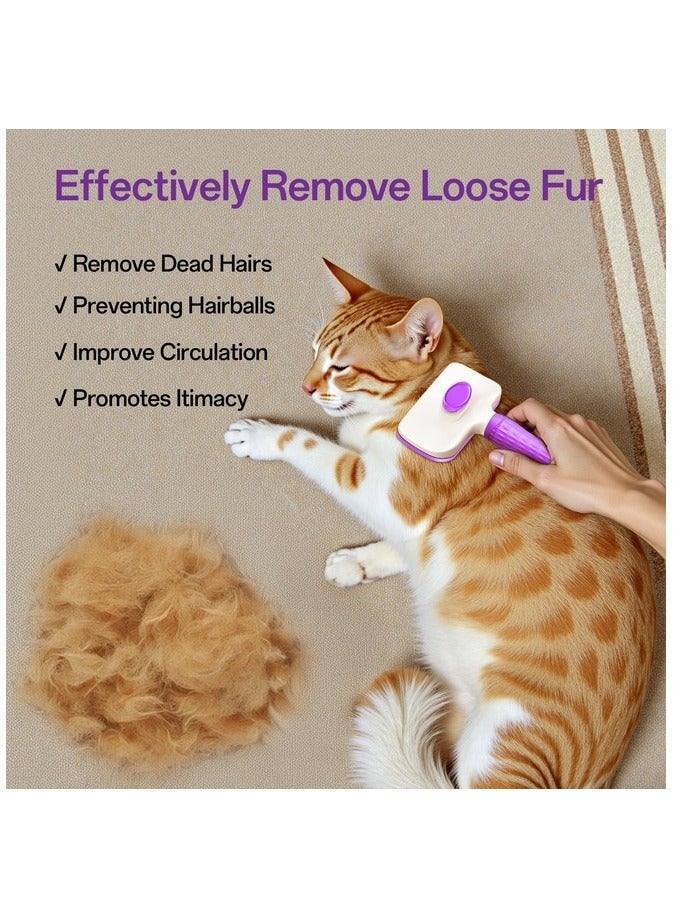 MahMir Cat Brush, Dog Brush, Self Cleaning Cat Dog Slicker Brush, Pet Grooming Comb Brush for Long and Short Haired Cats Dogs, Purple - Image 3