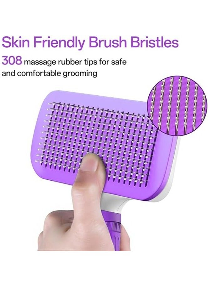 MahMir Cat Brush, Dog Brush, Self Cleaning Cat Dog Slicker Brush, Pet Grooming Comb Brush for Long and Short Haired Cats Dogs, Purple - Image 5
