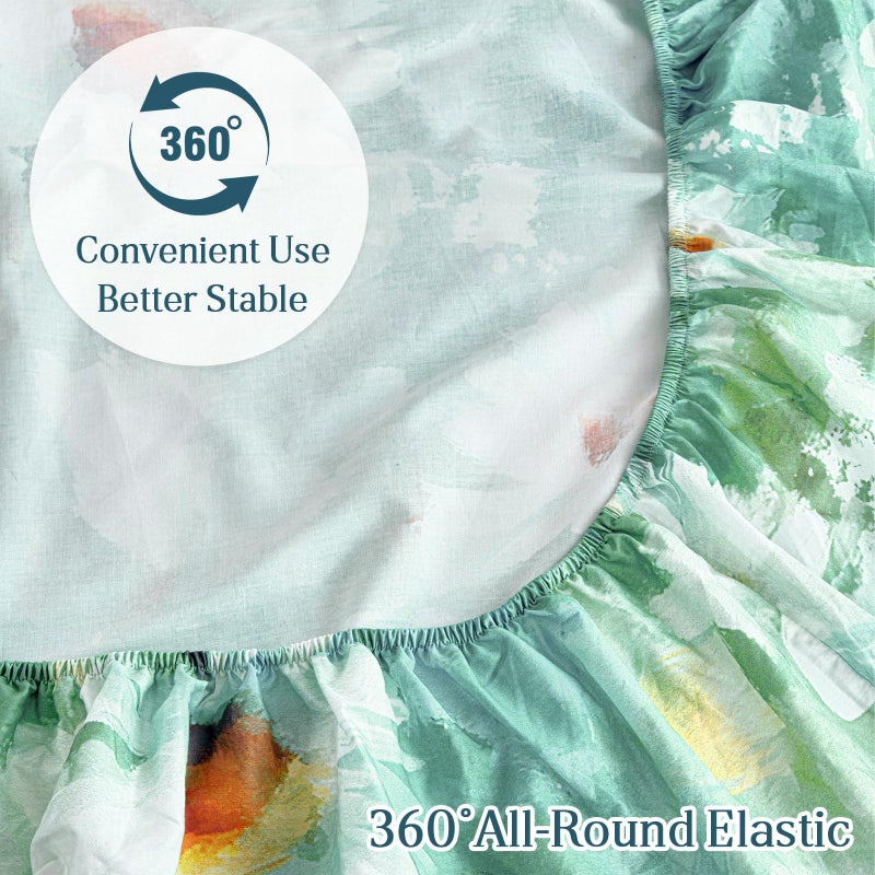 M&Co MCO 100% Cotton Sheet Set Floral Printed, 300 Thread Count Cotton Queen Sheet Set, 16" Deep Pocket, Breathable Cooling Sheets 4 Pieces (Queen, Daisy Dark Green) - Image 5
