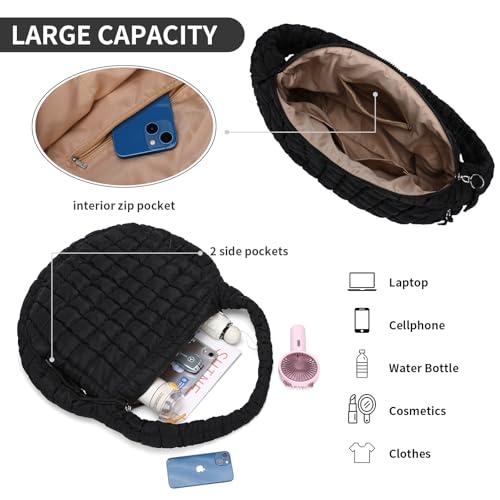 PRAGARI Puffer Tote Bag for Women Large Quilted Carryall Bag Soft Puffy Crossbody Lightweight Shoulder Handbags Work Travel - Image 3