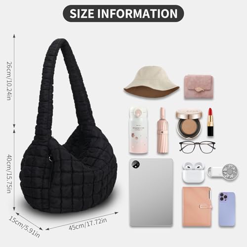 PRAGARI Puffer Tote Bag for Women Large Quilted Carryall Bag Soft Puffy Crossbody Lightweight Shoulder Handbags Work Travel - Image 2