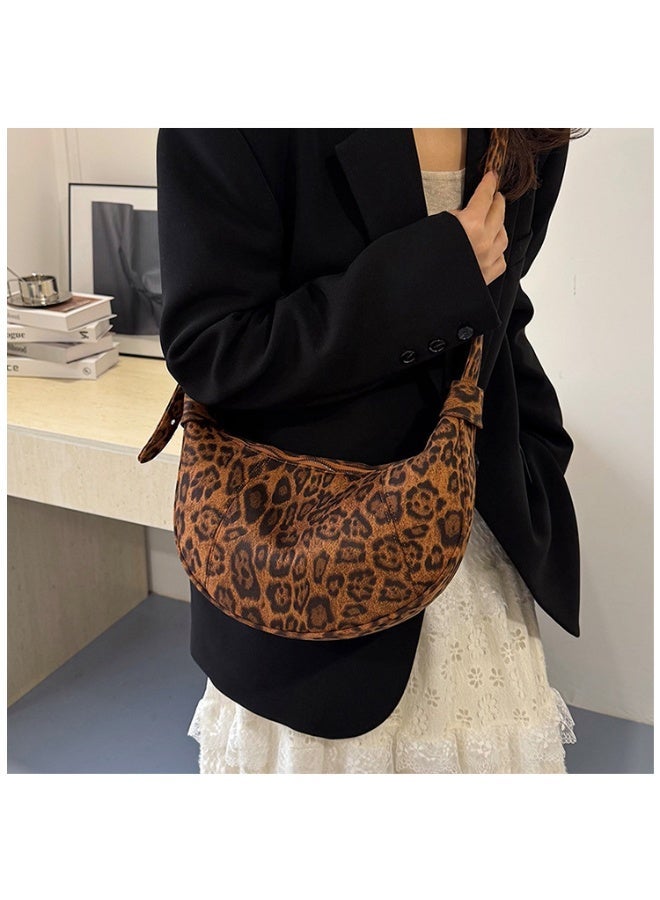 Leopard Print Dumpling Bag Vintage Suede Crossbody Hobo Bag - Image 5