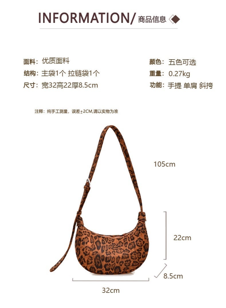 Leopard Print Dumpling Bag Vintage Suede Crossbody Hobo Bag - Image 3