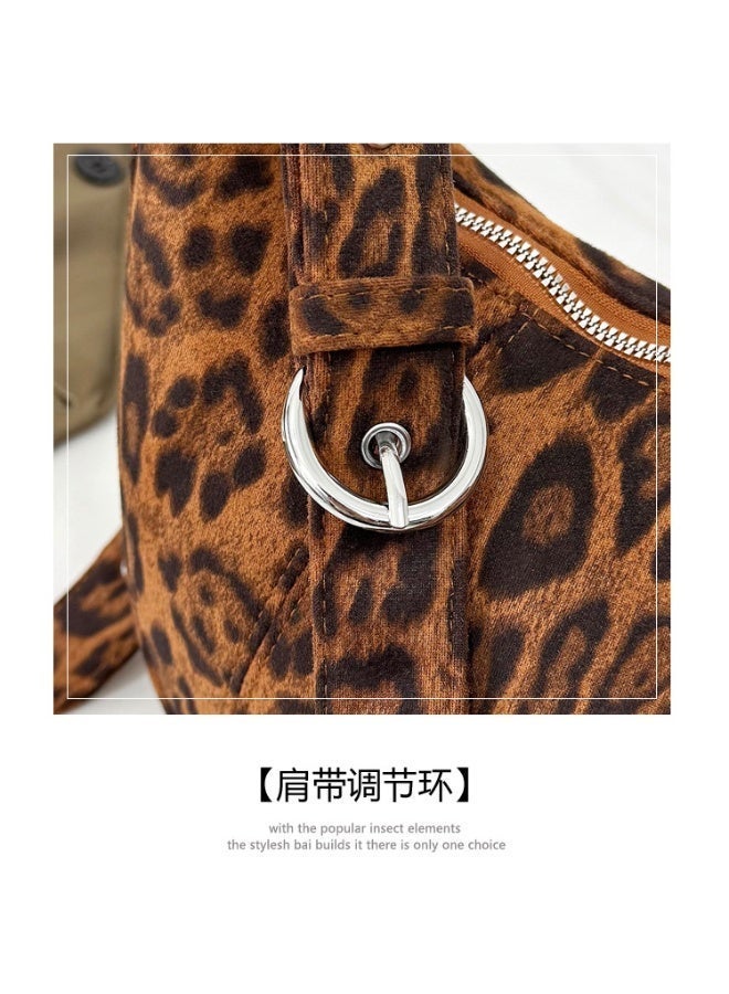 Leopard Print Dumpling Bag Vintage Suede Crossbody Hobo Bag - Image 2