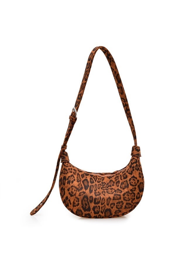 Leopard Print Dumpling Bag Vintage Suede Crossbody Hobo Bag - Image 1