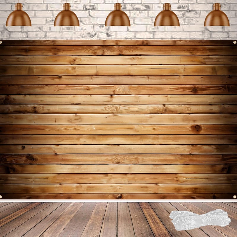 Gaofly Wooden Backdrop with 19.68FT Ribbon for Photography, Vintage Brown Wood Wall Background for Birthday Decorations (Wooden Backdrop, 7x5FT) - Image 1