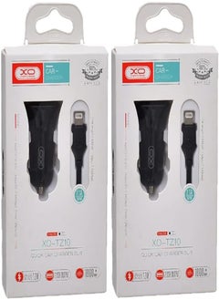 Xo tz10 car charger suit and lightning cable with 2.1a max 12w output and 2 usb output 1000mm set of 2 pieces - black