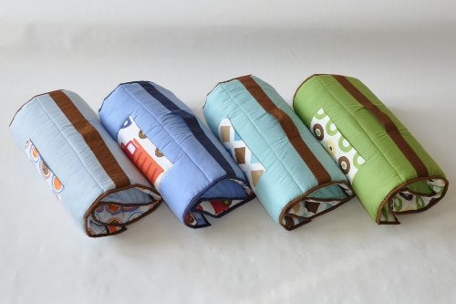 Bacati - 100% Cotton Percale Breathable Fabrics Nap Mat with Pillow for Toddler Boys, Measures 50 x 20 x 1.5 Inches, Ideal for Daycare and Preschool, Sleepovers (MOD Sports, Blue/Orange/Brown) - Image 4