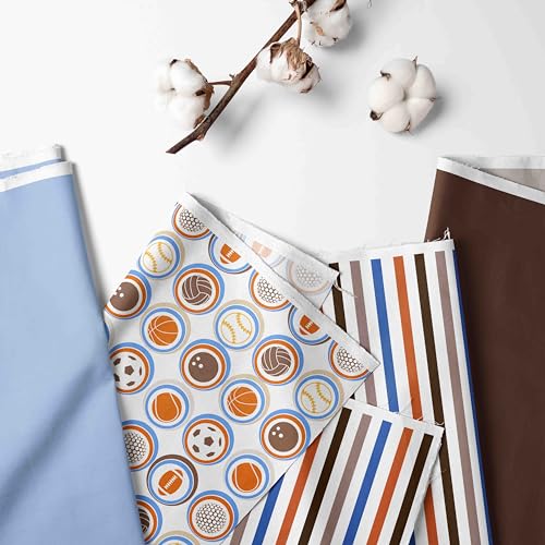 Bacati - 100% Cotton Percale Breathable Fabrics Nap Mat with Pillow for Toddler Boys, Measures 50 x 20 x 1.5 Inches, Ideal for Daycare and Preschool, Sleepovers (MOD Sports, Blue/Orange/Brown) - Image 2