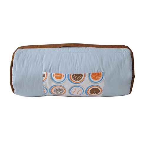 Bacati - 100% Cotton Percale Breathable Fabrics Nap Mat with Pillow for Toddler Boys, Measures 50 x 20 x 1.5 Inches, Ideal for Daycare and Preschool, Sleepovers (MOD Sports, Blue/Orange/Brown) - Image 3