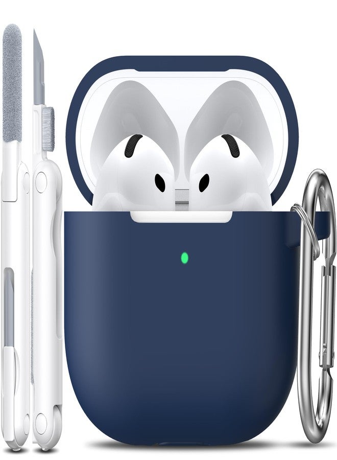 R-fun غطاء حماية R-fun لسماعات AirPods من الجيل الرابع مع طقم تنظيف، غطاء سيليكون ناعم مع سلسلة مفاتيح، غطاء حماية كامل للرجال والنساء، متوافق مع أحدث سماعات Apple AirPods 4 لعام 2024، أزرق داكن - Image 1