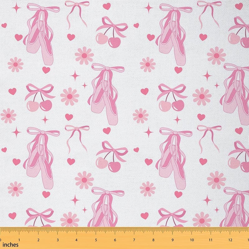 Erosebridal Girly Pink Ballet Bow Kawaii Fabric by The Yard 10 Yards | Cherry Daisy Bowknot Upholstery Fabric for Chairs Floral Decor Ribbon Waterproof Outdoor Decor - Image 1