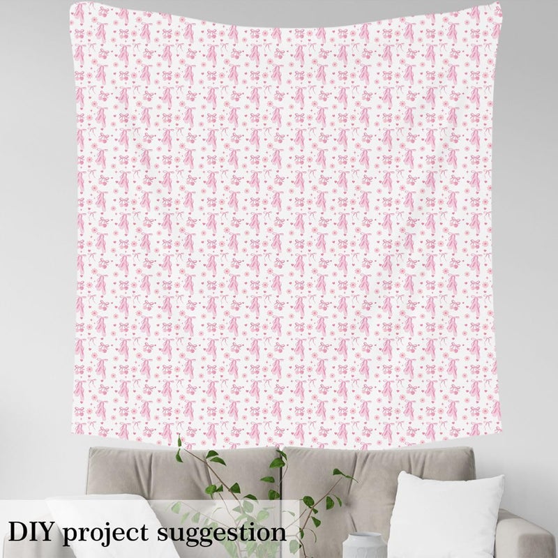 Erosebridal Girly Pink Ballet Bow Kawaii Fabric by The Yard 10 Yards | Cherry Daisy Bowknot Upholstery Fabric for Chairs Floral Decor Ribbon Waterproof Outdoor Decor - Image 3