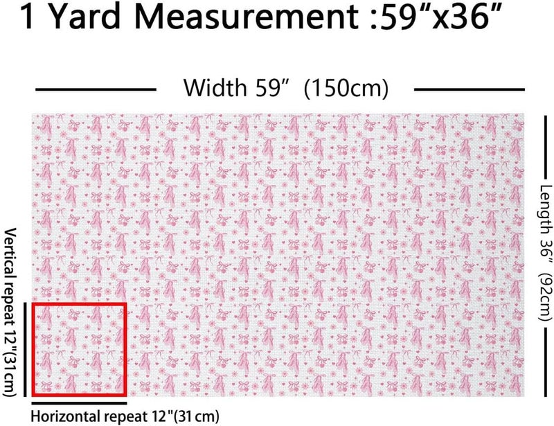 Erosebridal Girly Pink Ballet Bow Kawaii Fabric by The Yard 10 Yards | Cherry Daisy Bowknot Upholstery Fabric for Chairs Floral Decor Ribbon Waterproof Outdoor Decor - Image 2