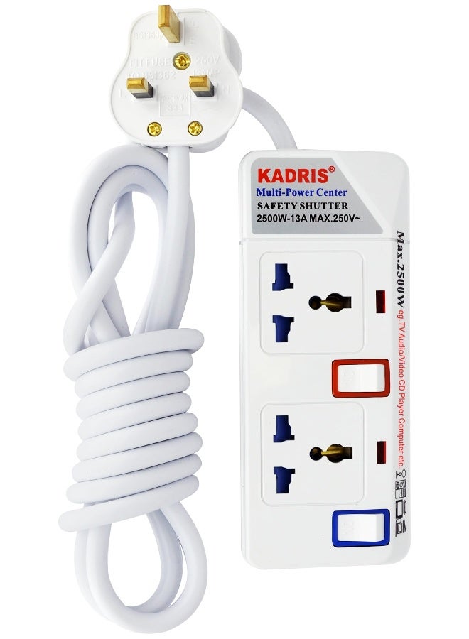 KADRIS Power Strips 912 Heavy Duty Extension Cord with 2 way Outlets with individual switch, Charging Socket with 3 meter Heat resistant  Extension Cord (White) - Image 4