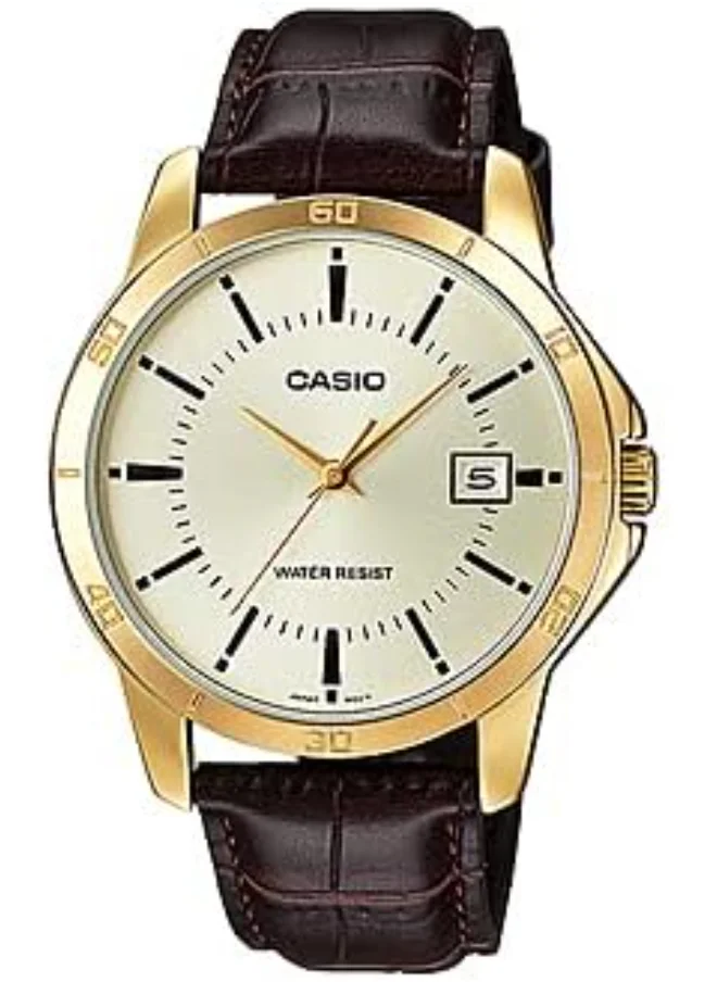 كاسيو Men's Analog Display Watch With Brown Leather Strap - MTP-V004GL-9A