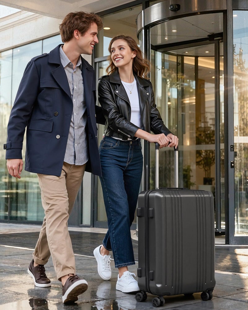 Coolife Luggage PC+ABS Hardshell Suitcase with TSA Lock, Spinner Checked Lightweight (grey, M(24IN)) - Image 2