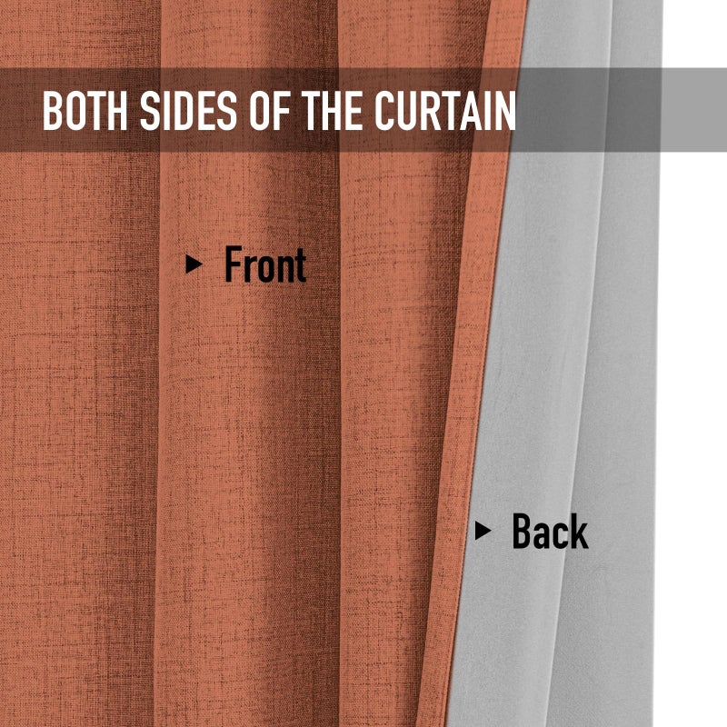 100% Blackout Shield 100% Blackout Curtains 90 Inches Long Linen Blackout Curtains 90 Inch Length 2 Panels Set Thermal Insulated Full Light Blackout Curtains for Bedroom/Living Room 50"" W x 90"" L 2 Panels Orange - Image 4