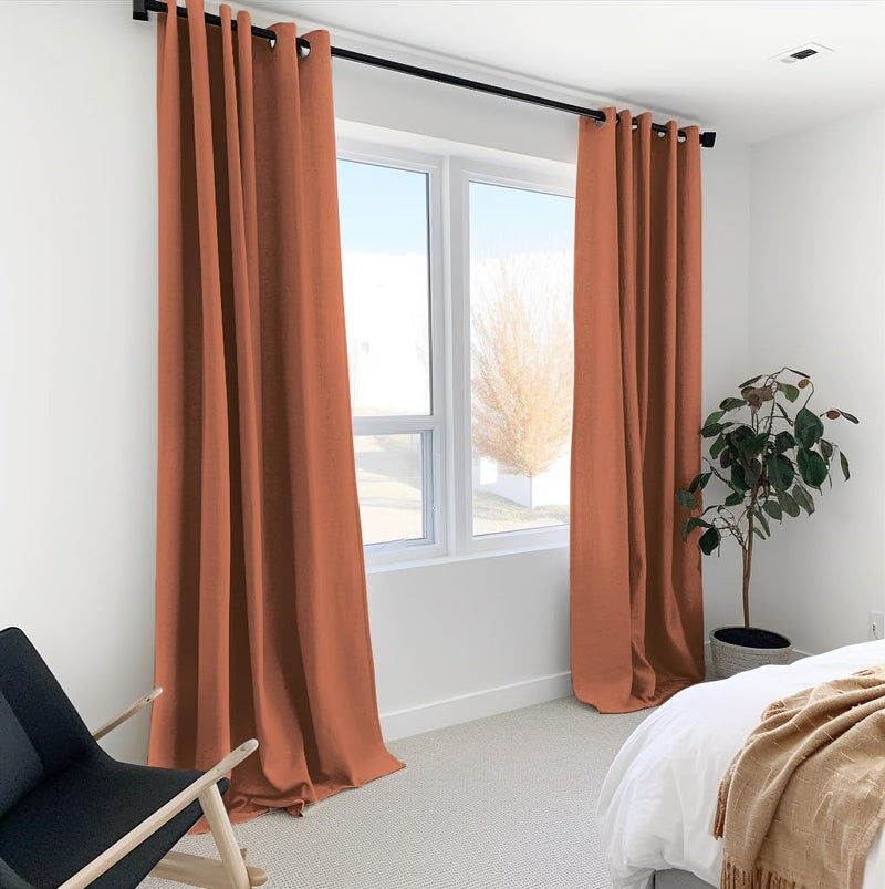 100% Blackout Shield 100% Blackout Curtains 90 Inches Long Linen Blackout Curtains 90 Inch Length 2 Panels Set Thermal Insulated Full Light Blackout Curtains for Bedroom/Living Room 50"" W x 90"" L 2 Panels Orange - Image 2