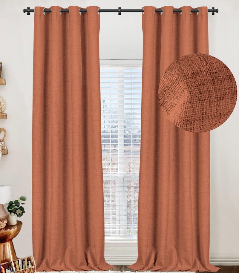 100% Blackout Shield 100% Blackout Curtains 90 Inches Long Linen Blackout Curtains 90 Inch Length 2 Panels Set Thermal Insulated Full Light Blackout Curtains for Bedroom/Living Room 50"" W x 90"" L 2 Panels Orange - Image 1