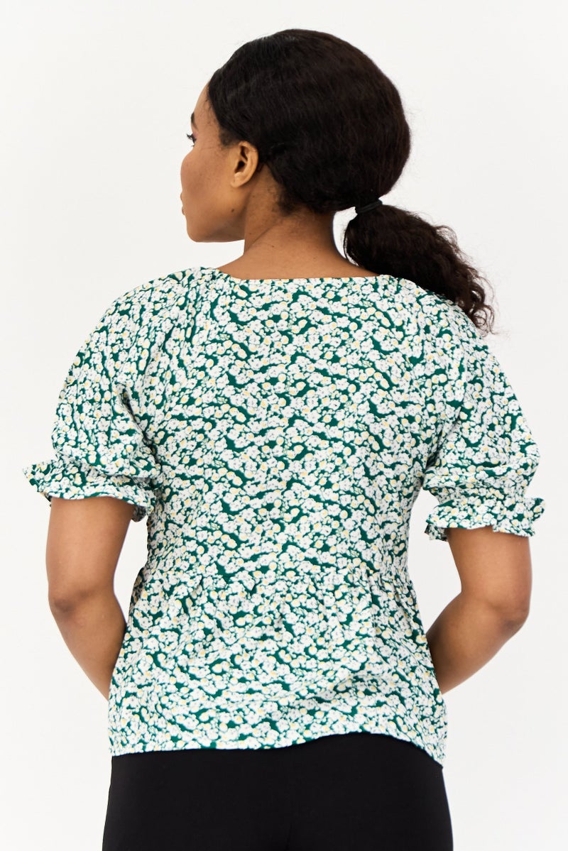 ONLY Women V-Neck Short Sleeves Allover Print Blouse, Multicolor - Image 4