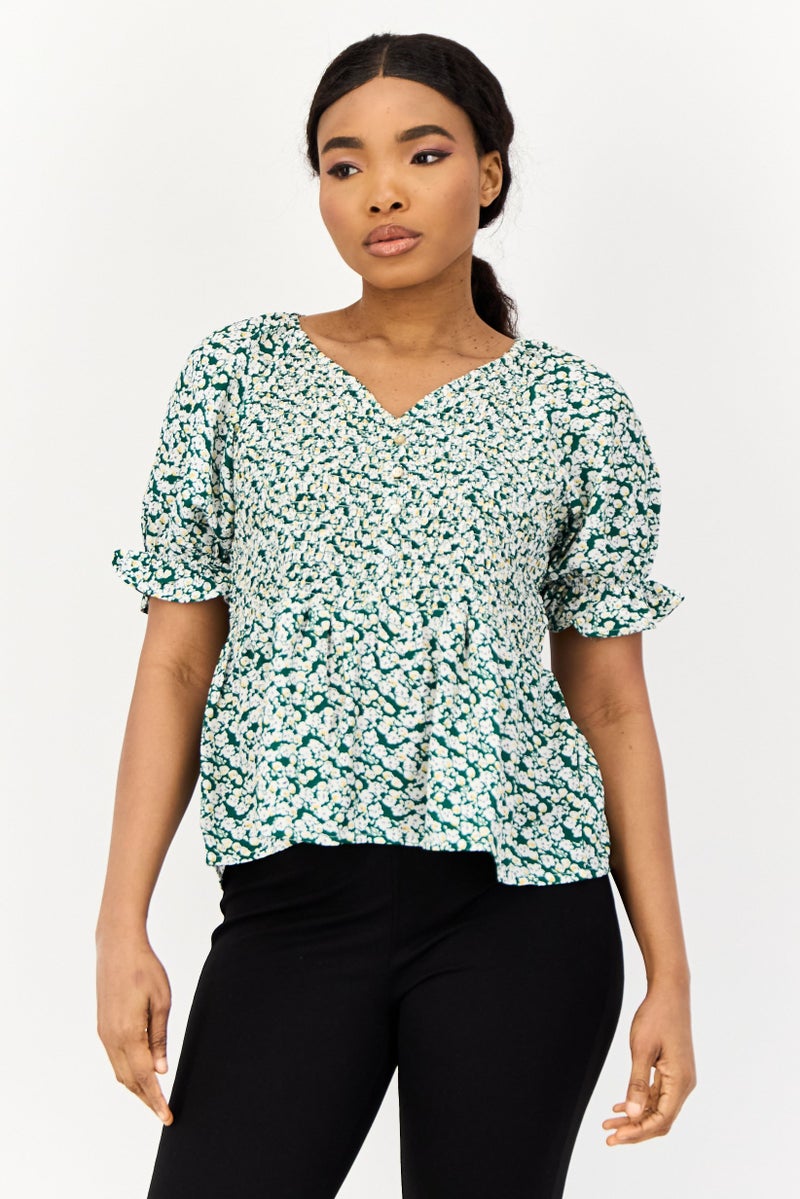 ONLY Women V-Neck Short Sleeves Allover Print Blouse, Multicolor - Image 1