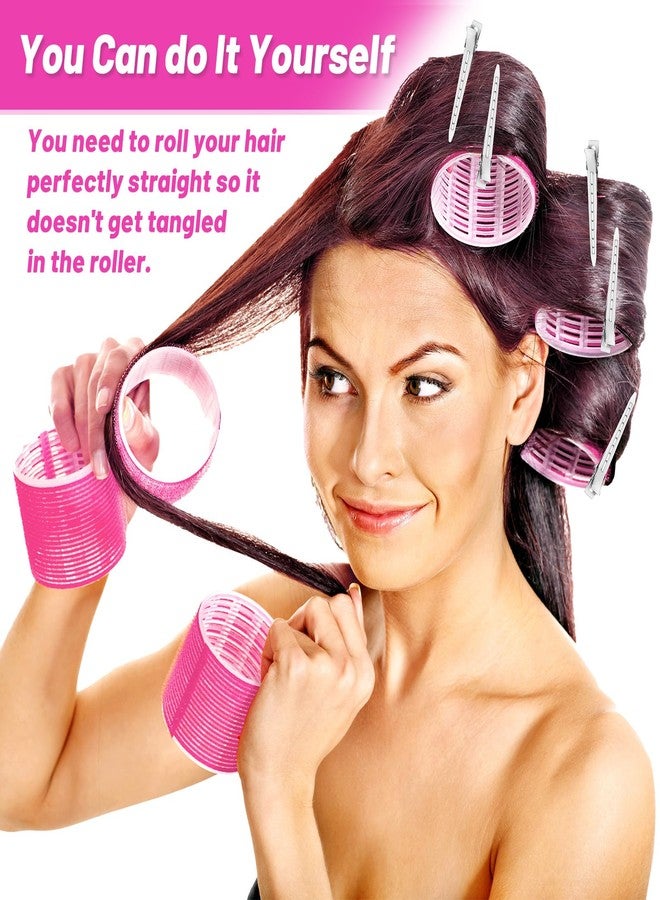 Acejoz Jumbo Hair Curlers Rollers, 12Pcs 60mm Jumbo Hair Roller Curlers Self Grip Holding Rollers with 12Pcs Hair Clips for Long Straight Thick Hair (Rose Red) - Image 5